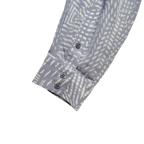 PURE Collection 100% Silk Button Front Top Geometric Print Blouse Blue Sz M 8 10 - Picture 5 of 7